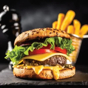 Burger with potatoes