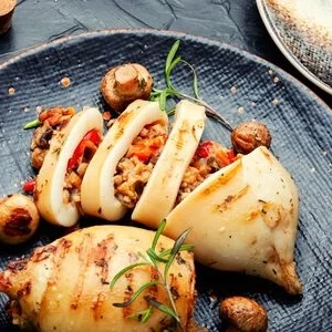Stuffed grilled squid